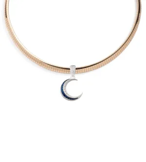 Blue Sapphire & Diamond Crescent - Karma : Medium Sleek Collar Necklace