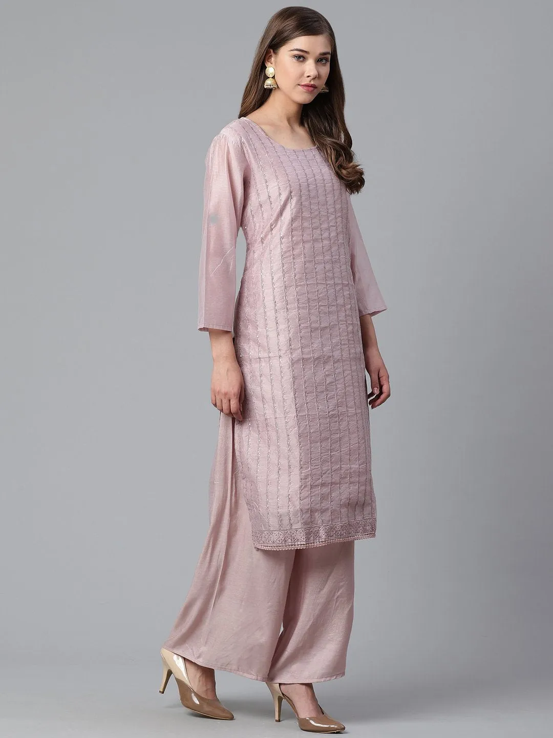 Blush Pink Silk Kurta Set/Jhalak - Chanderi Silk Kurta Set