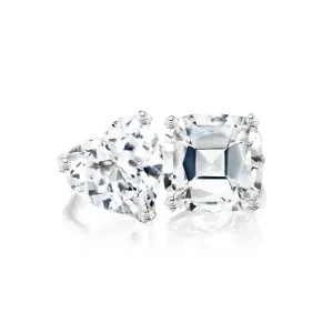 Bold 2-Stone Ring with White Topaz Cushion & Heart