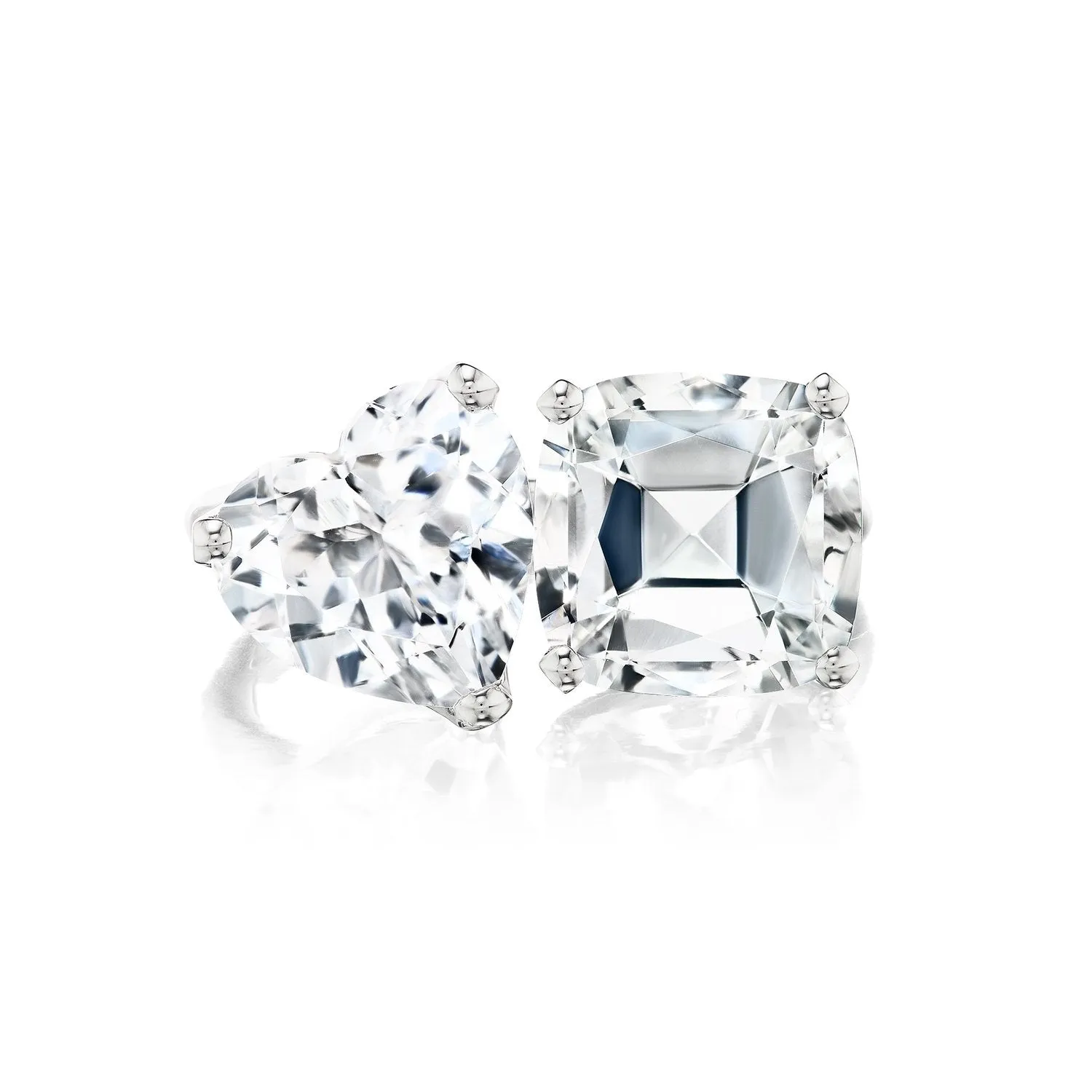 Bold 2-Stone Ring with White Topaz Cushion & Heart