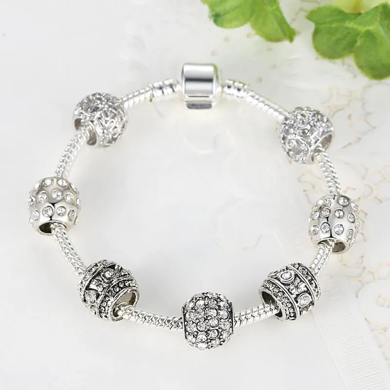 Bracelet For Women Crystal Bead Charm Bracelet Fit Original Snake Chain Bracelet for Women Authentic Jewelry Gift