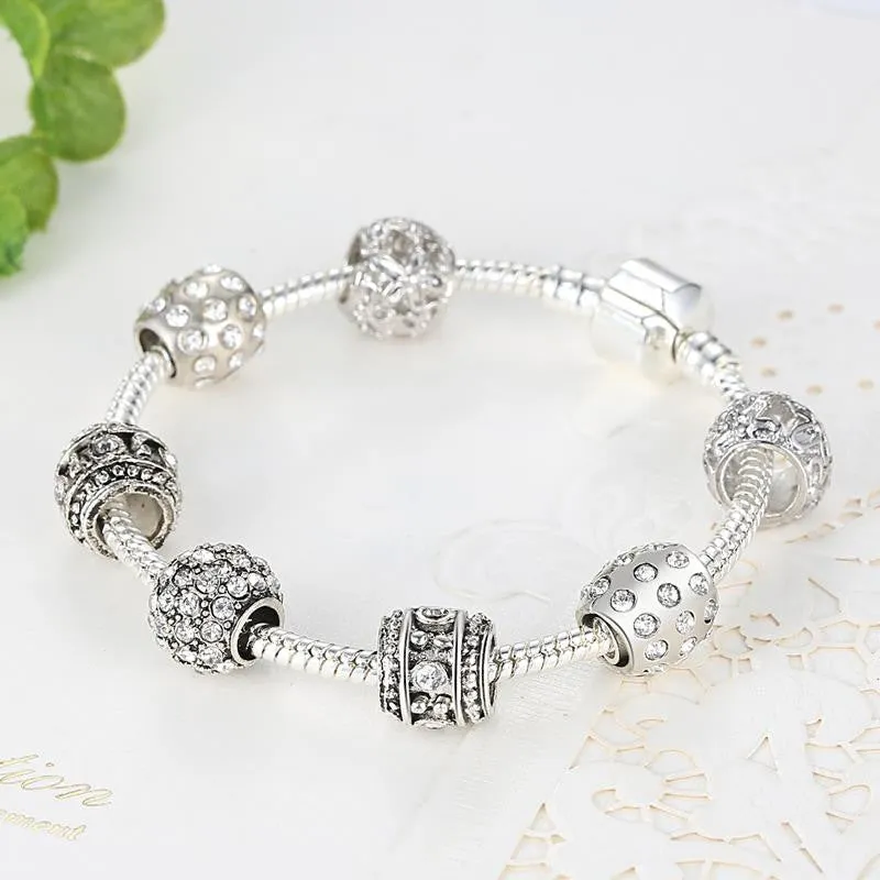 Bracelet For Women Crystal Bead Charm Bracelet Fit Original Snake Chain Bracelet for Women Authentic Jewelry Gift