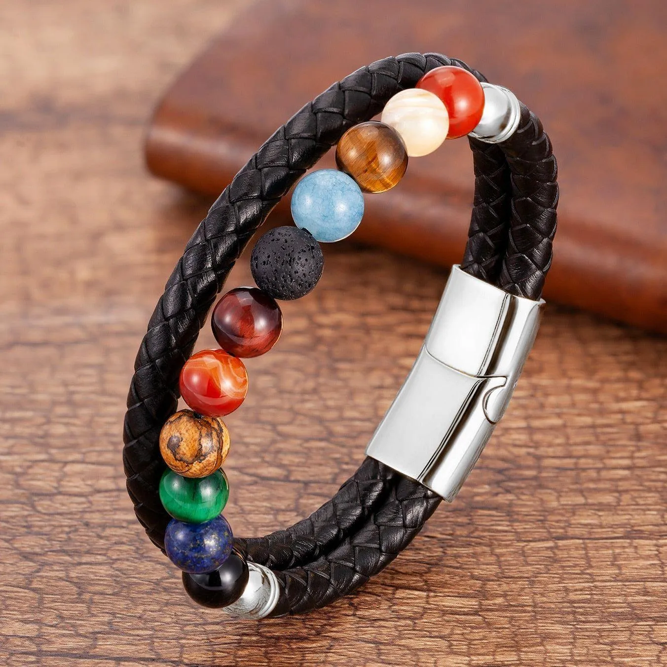 Bracelets Charm Jewelry YMTOS15 Leather Eight Planets Natural Stone