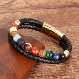 Bracelets Charm Jewelry YMTOS15 Leather Eight Planets Natural Stone