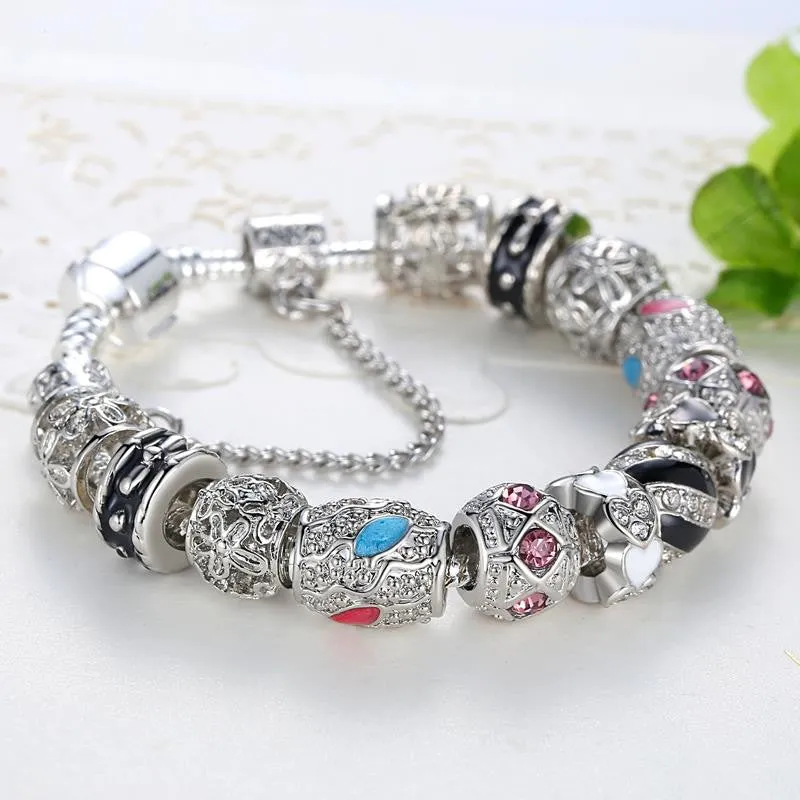 Bracelets For Women Silver Plated Crystal Beads Bracelet Snake Chain Bracelet Fit Original Bracelet Bangle Authentic Jewelry