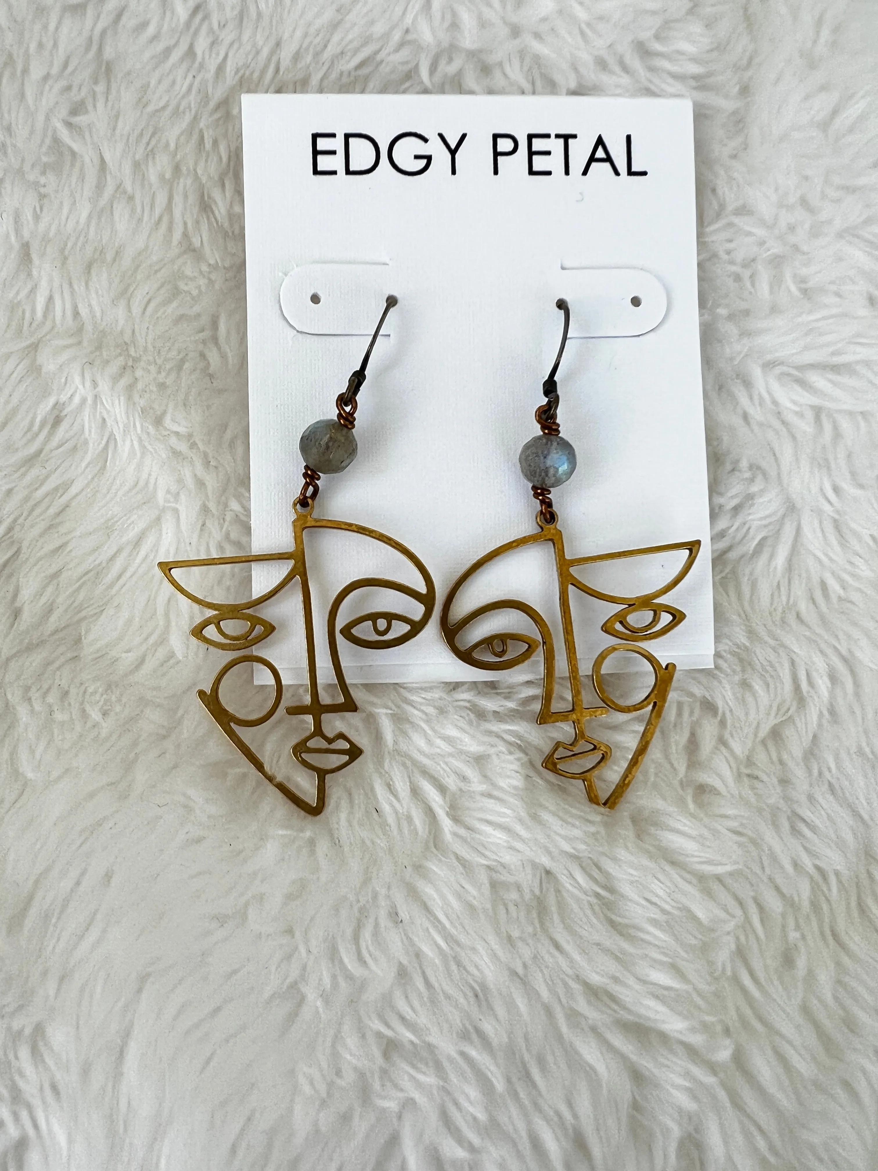 Brass Abstract Female Face Earring