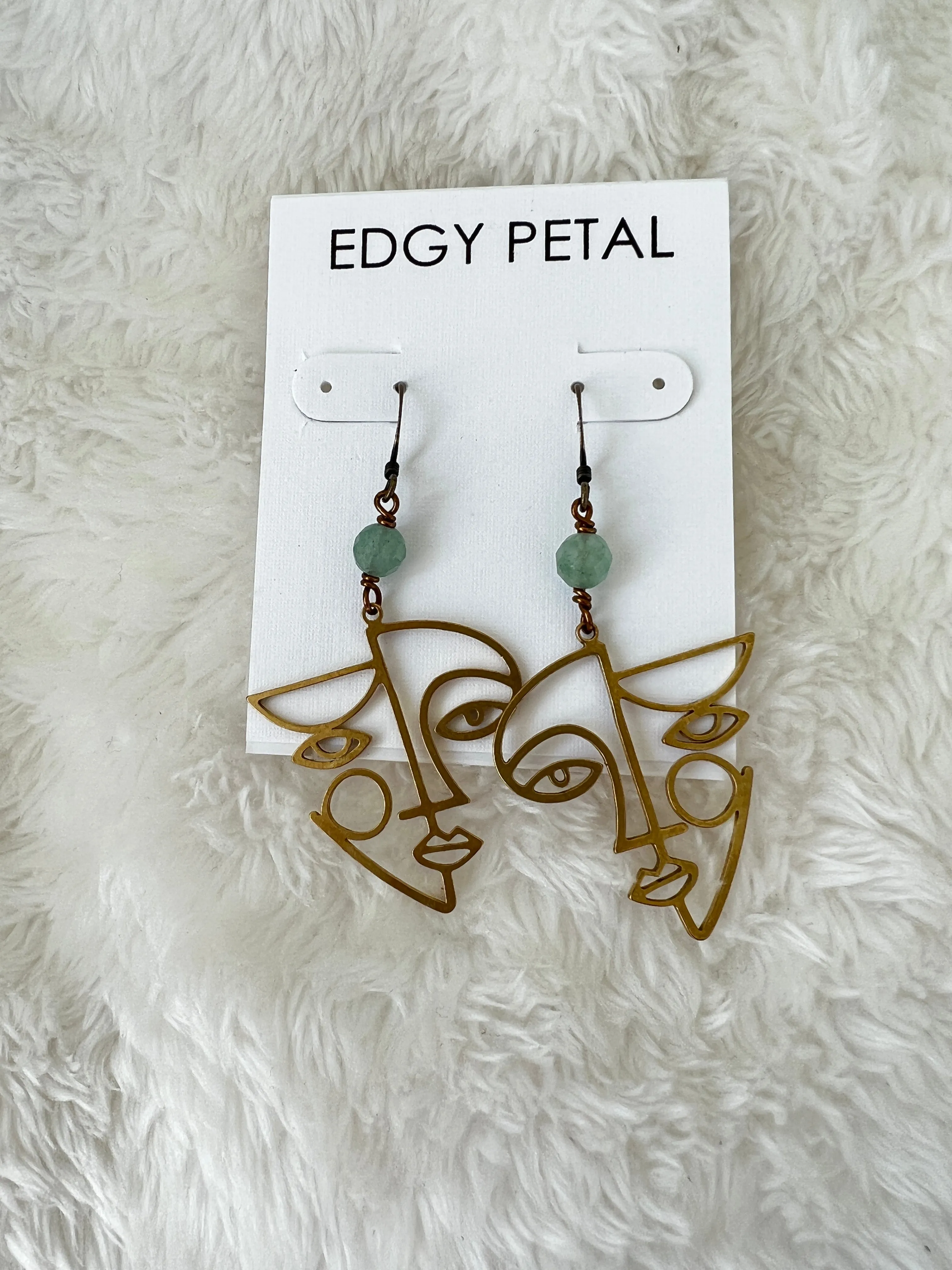 Brass Abstract Female Face Earring