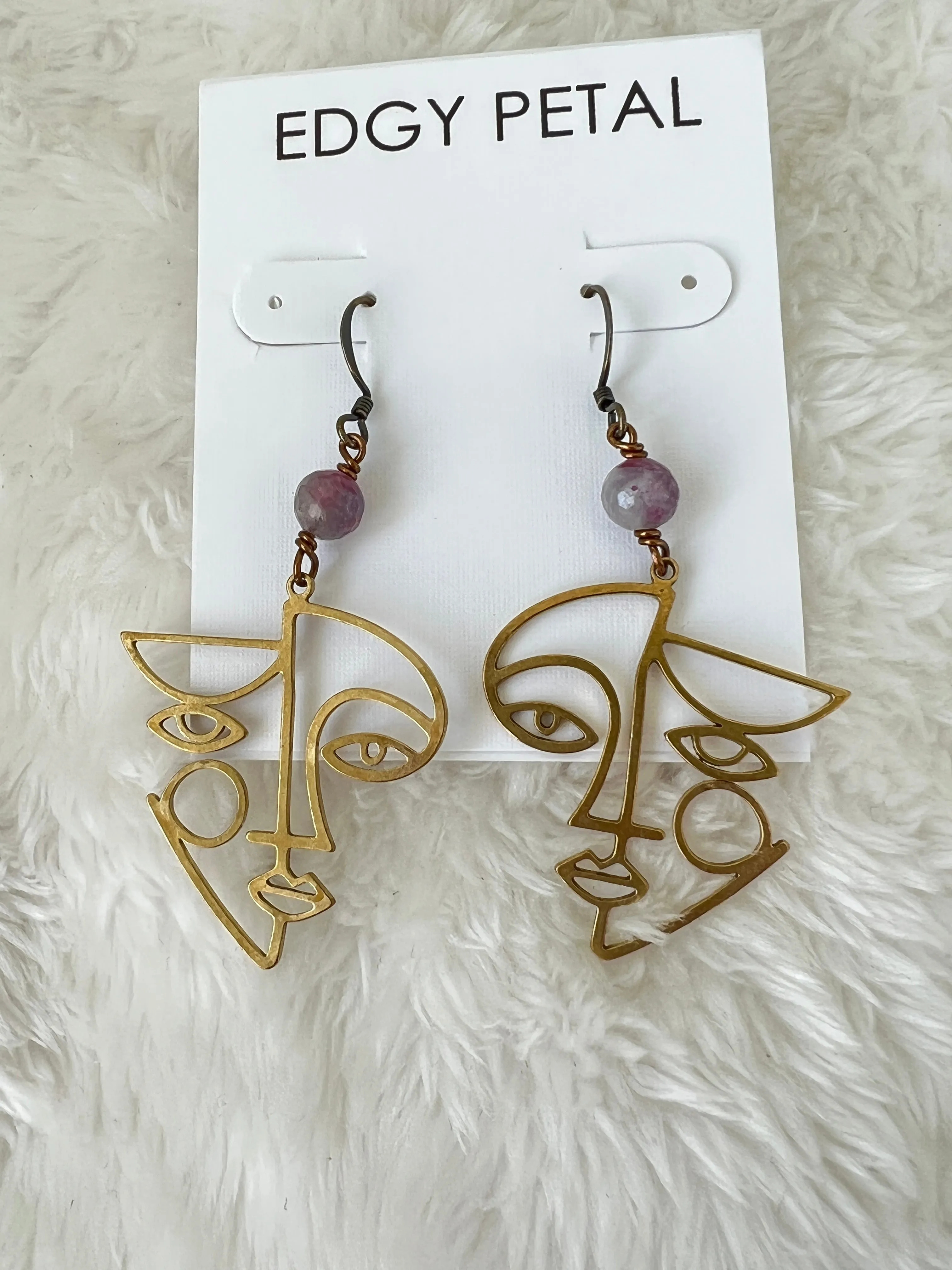 Brass Abstract Female Face Earring