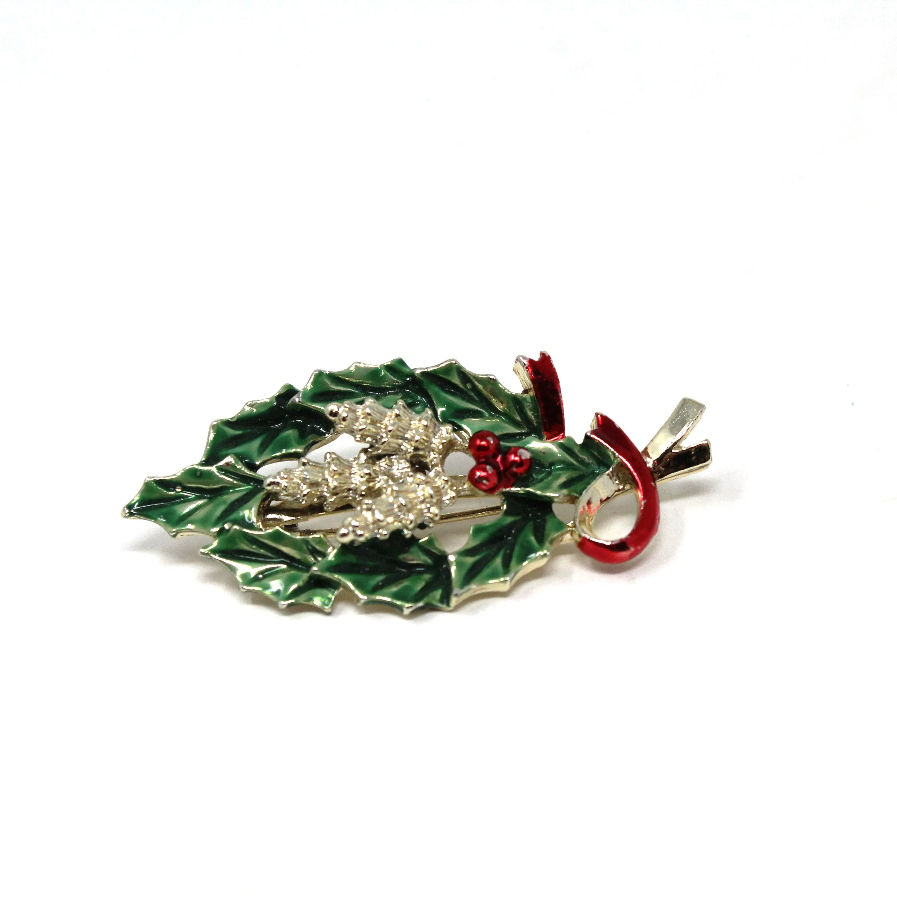 Brooch / Pin, Gerry, Christmas Holly & Pine Cones, Enamel & Gold Tone, Vintage