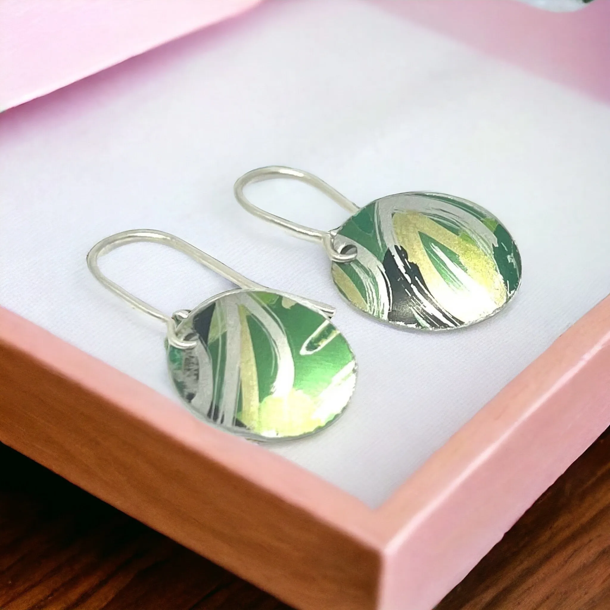 Brushed Green Oval Earrings