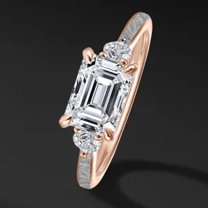 CELESTIAL GRACE | EMERALD-CUT DIAMOND ENGAGEMENT RING FOR HER IN 14K GOLD WITH NATURAL METEORITE BAND