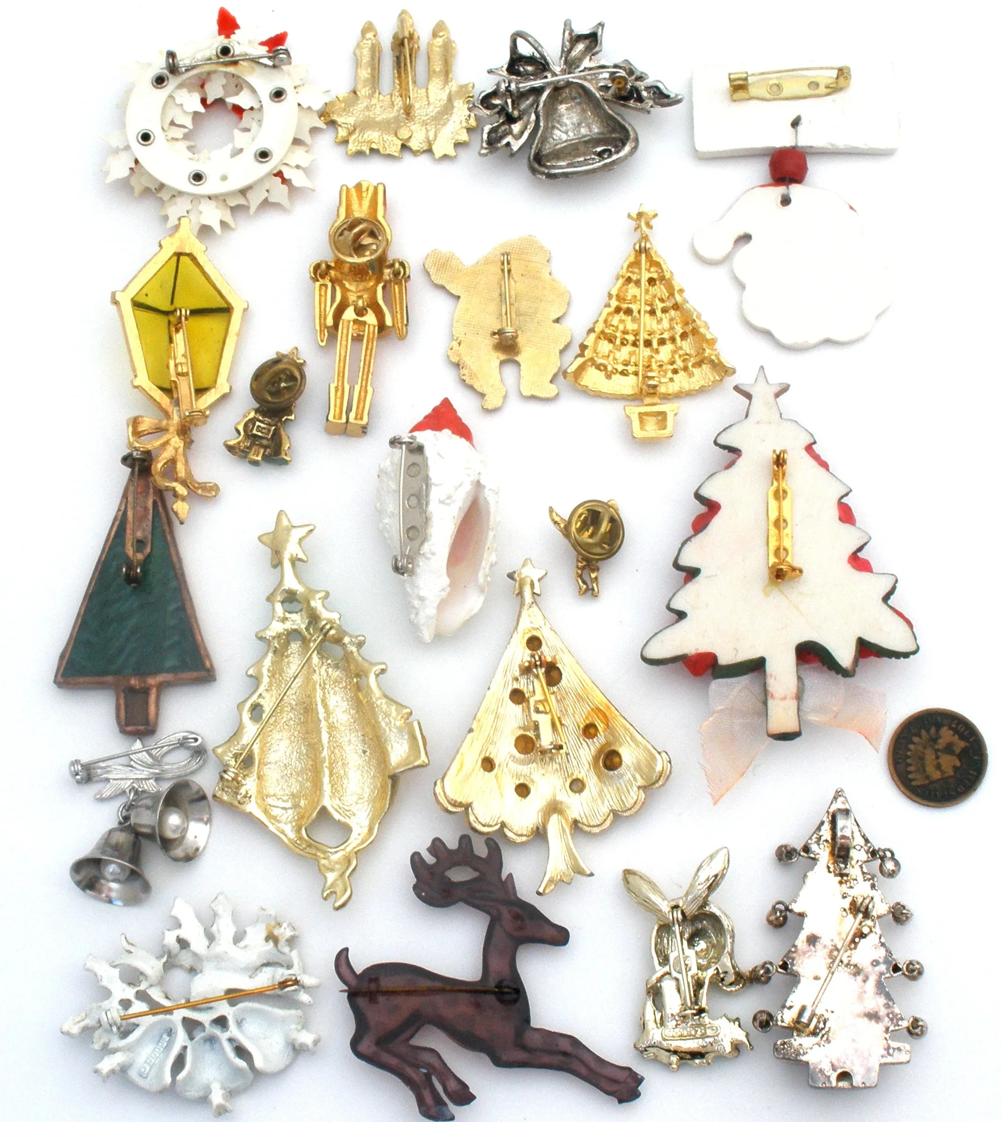 Christmas Tree & Santa Brooch Pin Lot Vintage