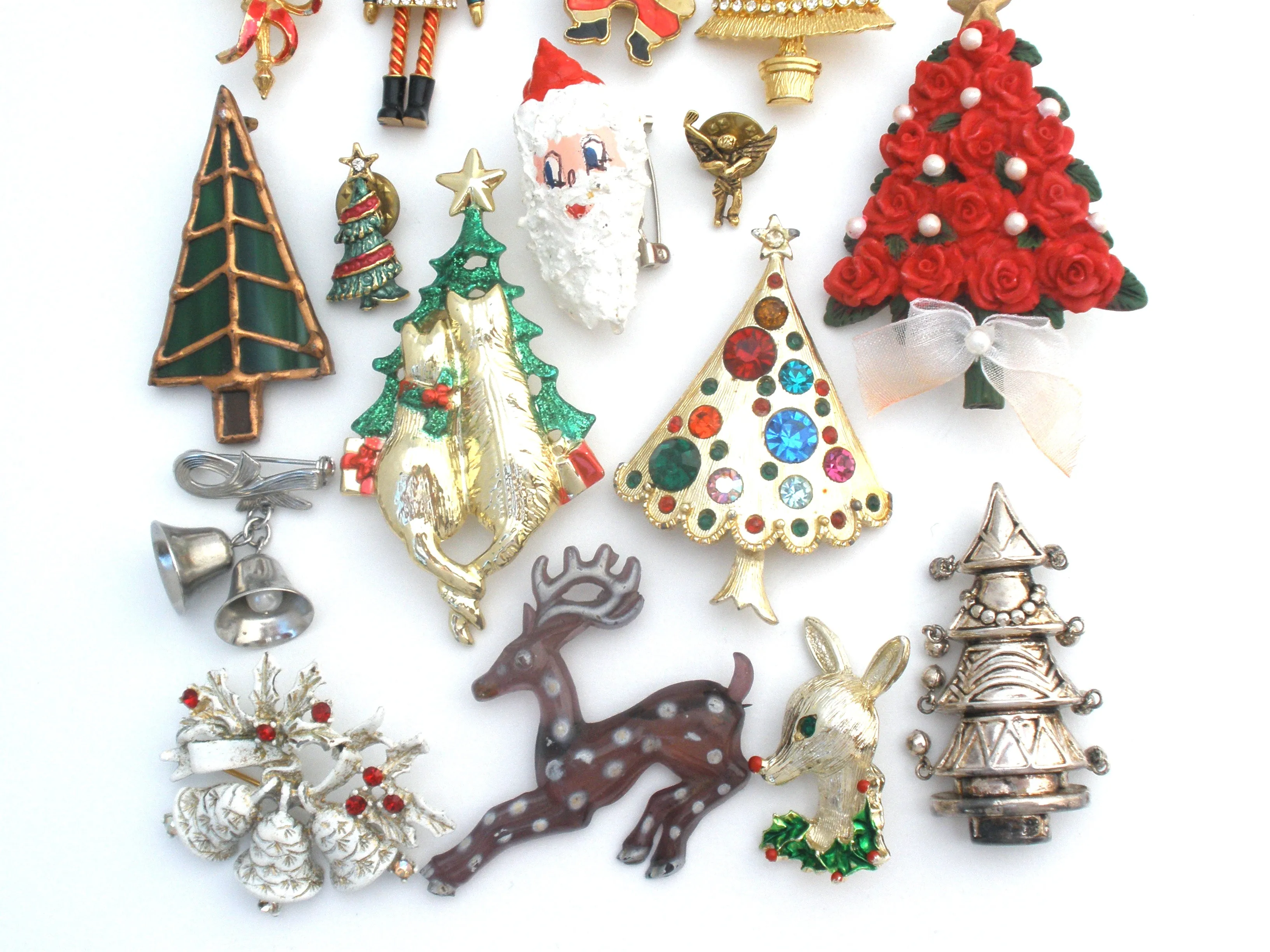 Christmas Tree & Santa Brooch Pin Lot Vintage