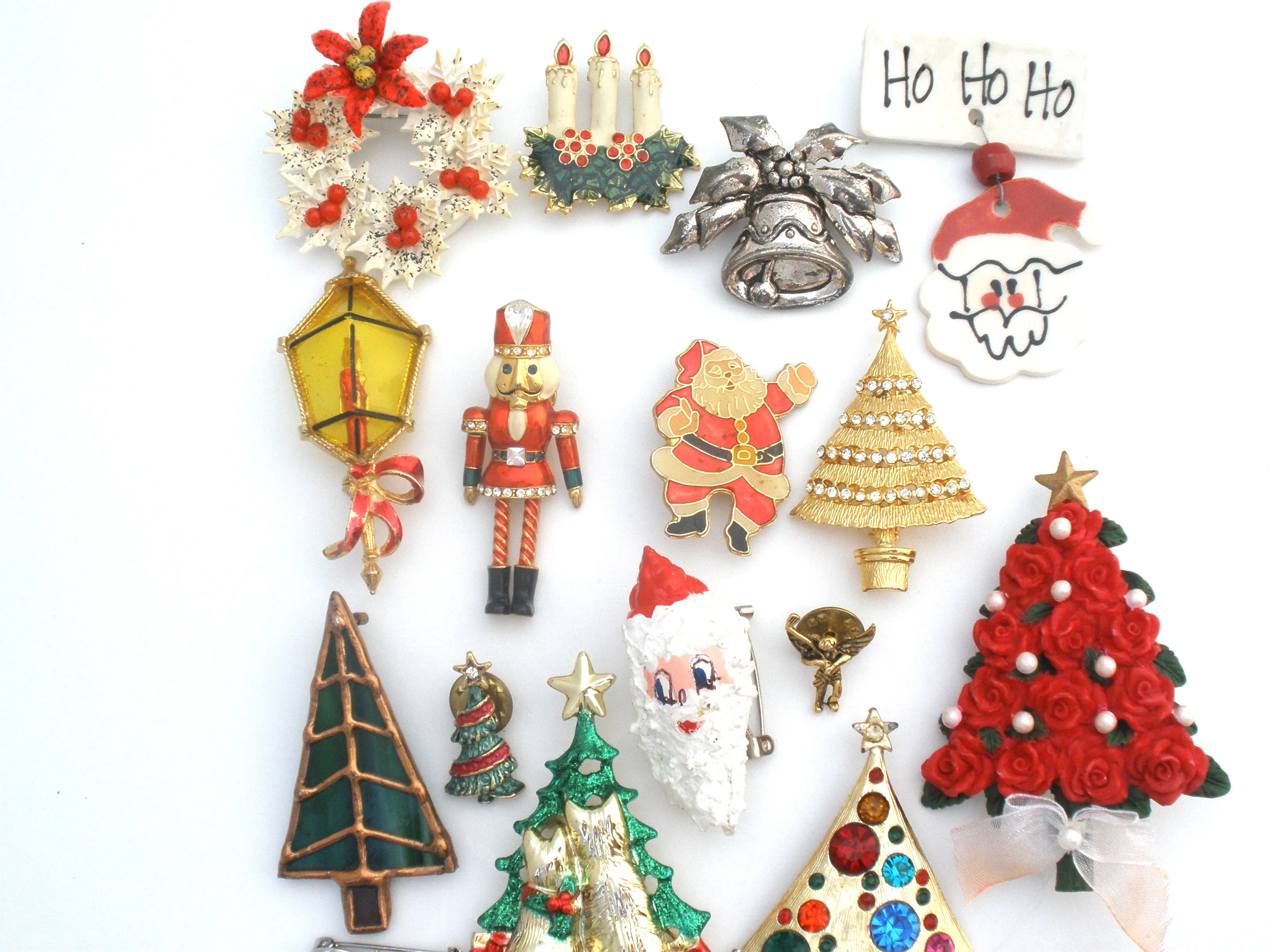 Christmas Tree & Santa Brooch Pin Lot Vintage