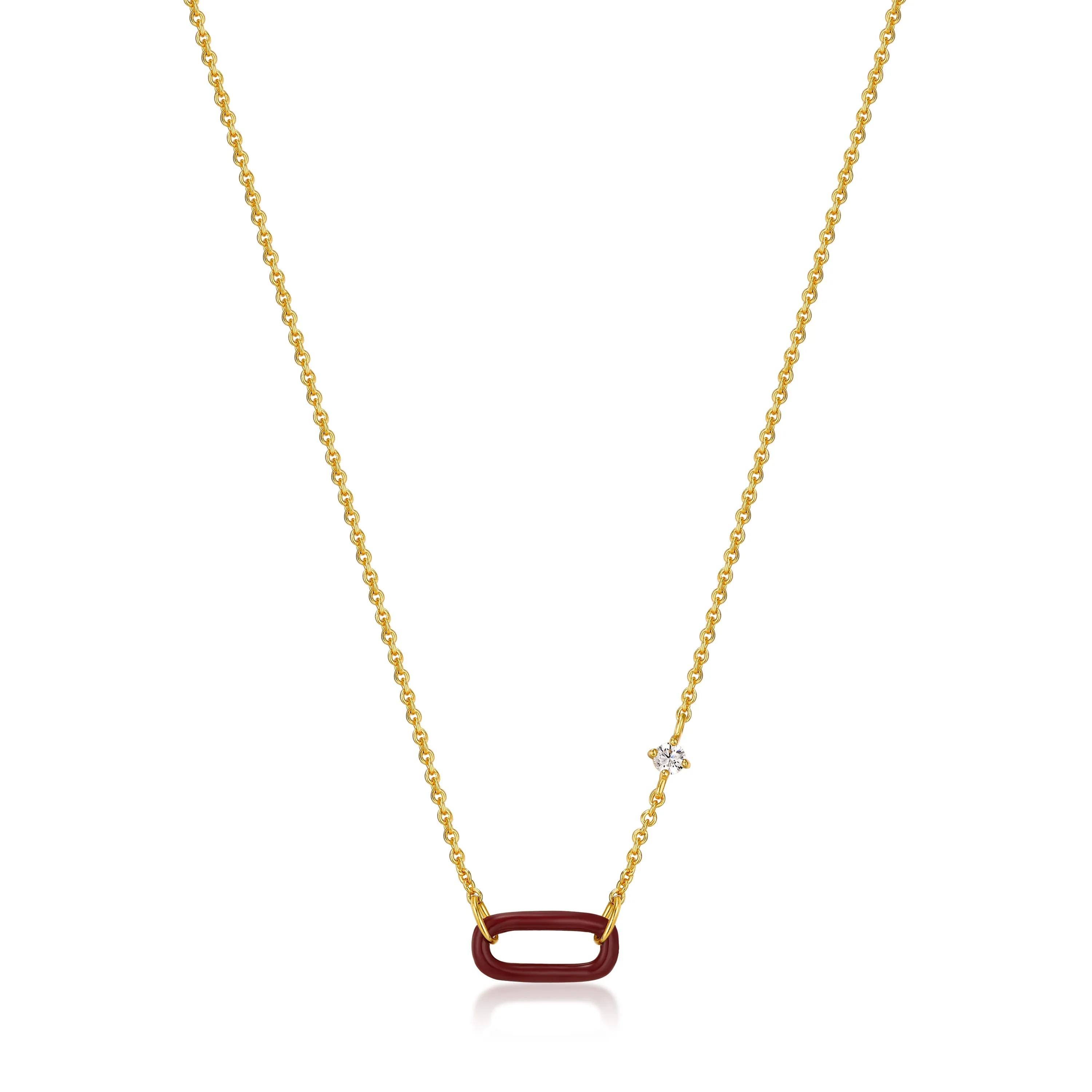 Claret Red Enamel Gold Link Necklace