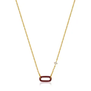 Claret Red Enamel Gold Link Necklace