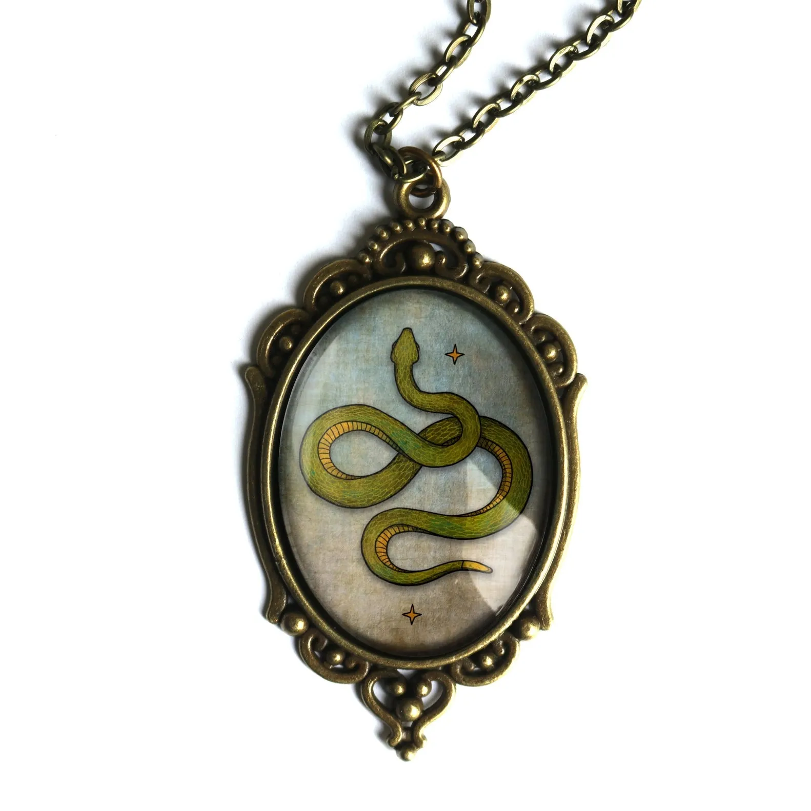 Coiled Snake Ornate Oval Pendant | Handmade in the US