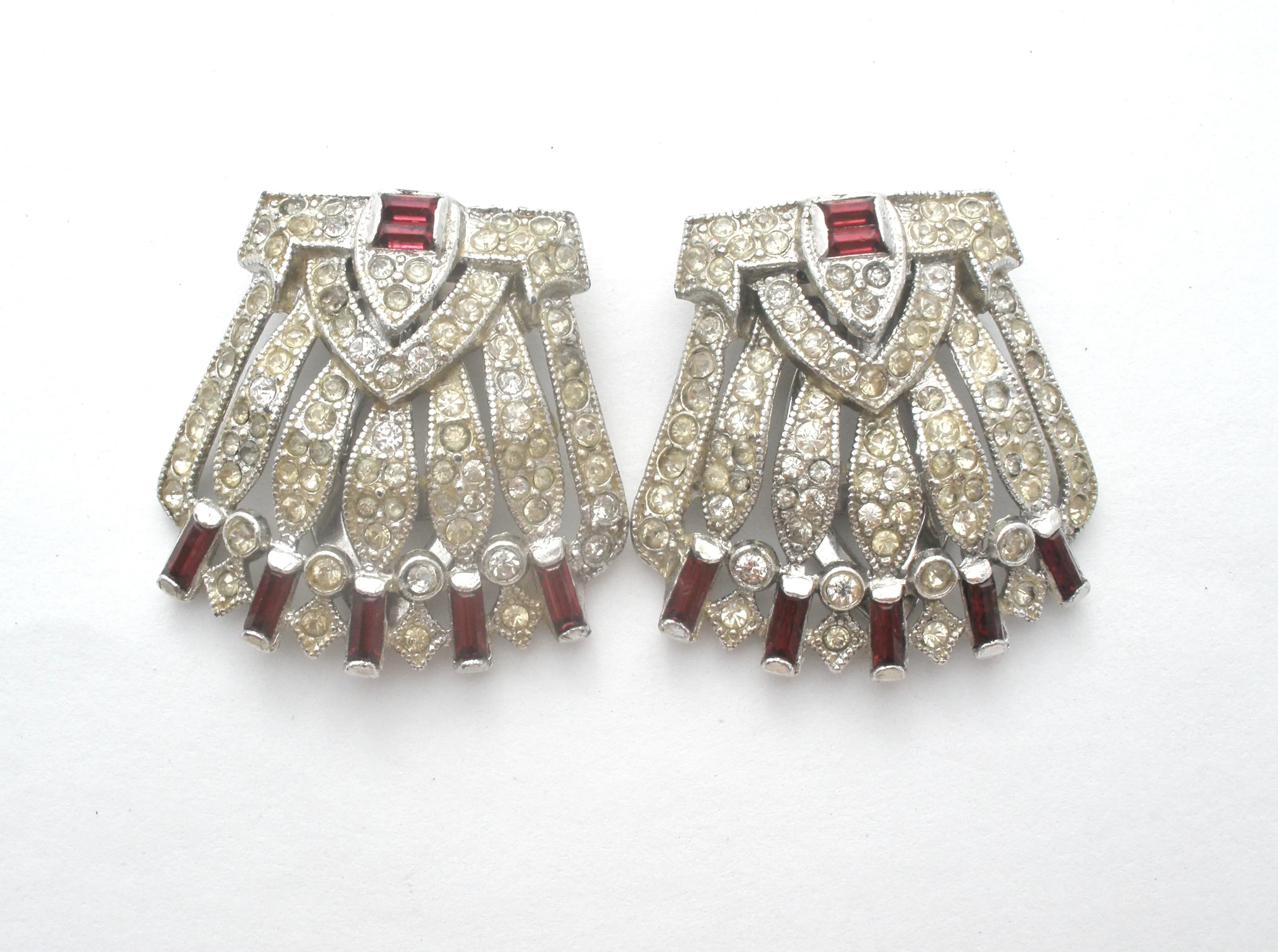 Coro Red Rhinestone Dress Clip Duette Brooch