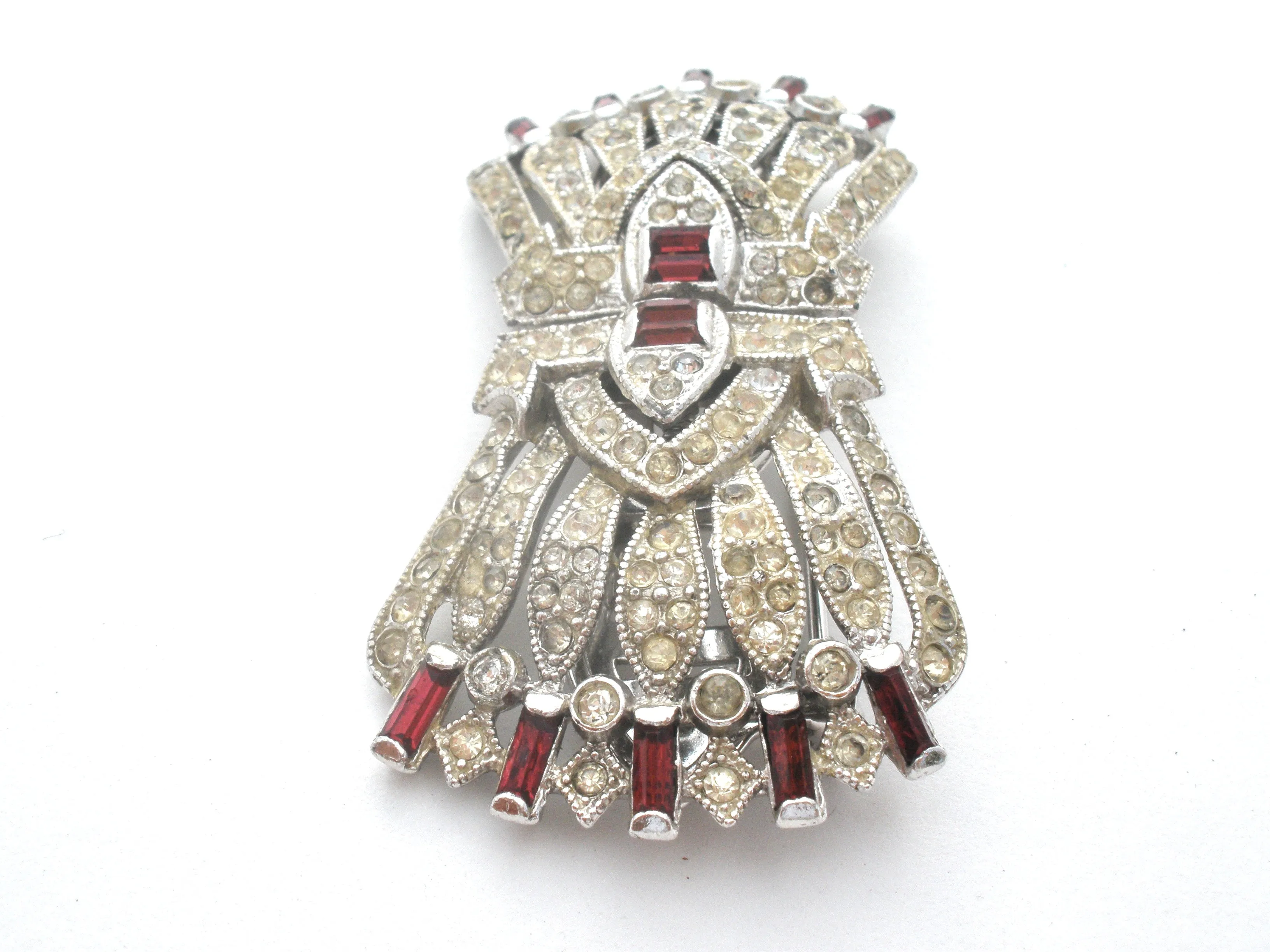 Coro Red Rhinestone Dress Clip Duette Brooch