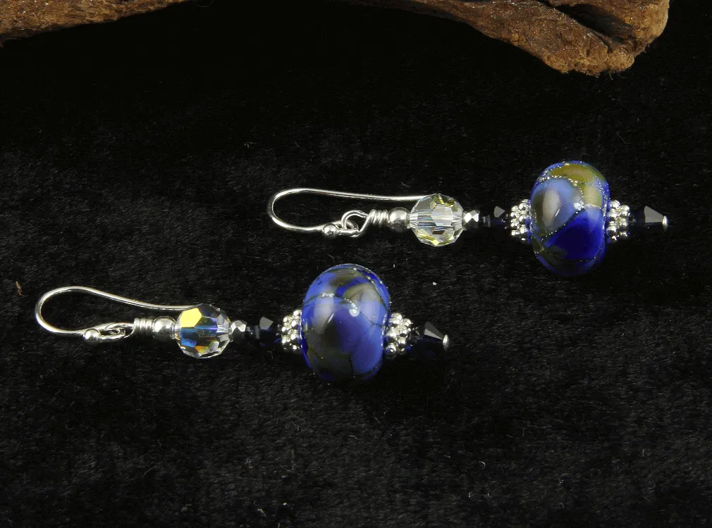 Cosmic Silver Blue Lampwork Earrings