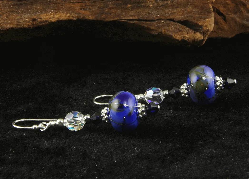 Cosmic Silver Blue Lampwork Earrings