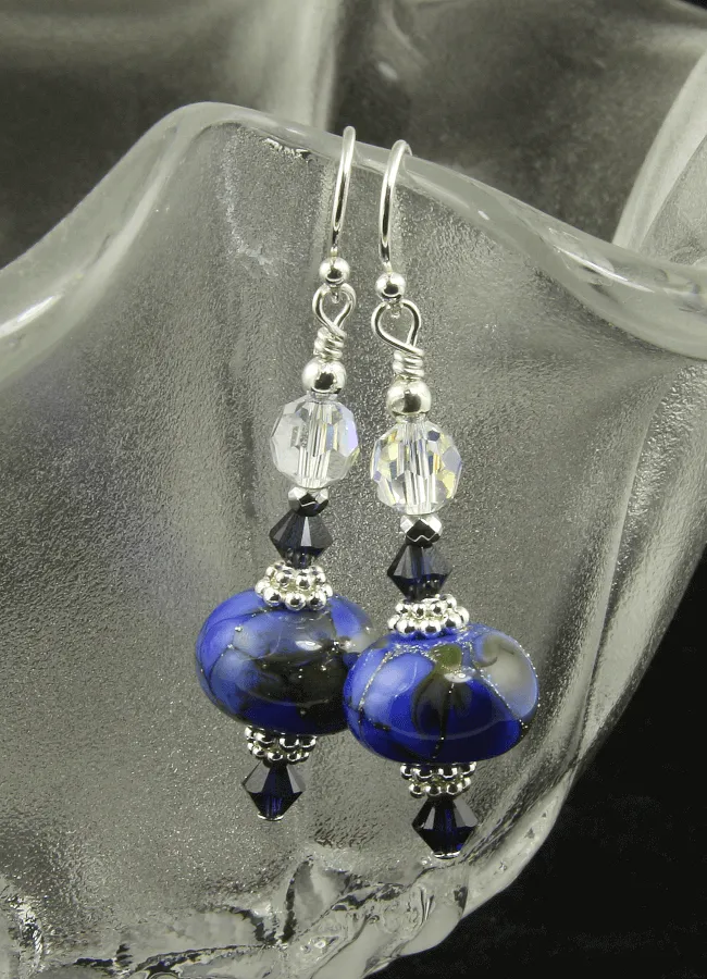 Cosmic Silver Blue Lampwork Earrings