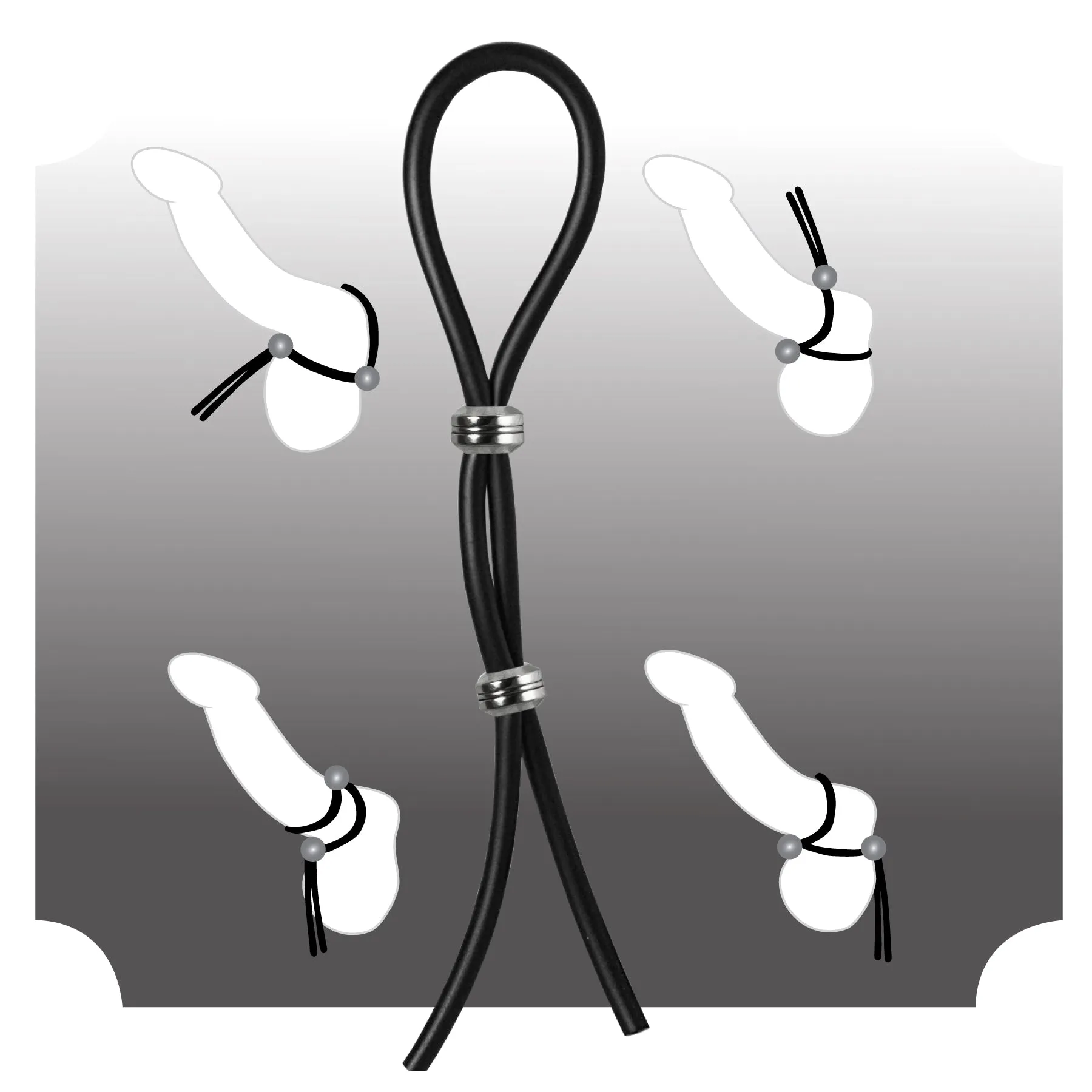 CRing Lasso Double Lasso Two Silver Beads Silicone Black