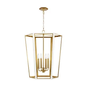 Curt 21 in. 4 Lights Pendant Light White & Brass Finish