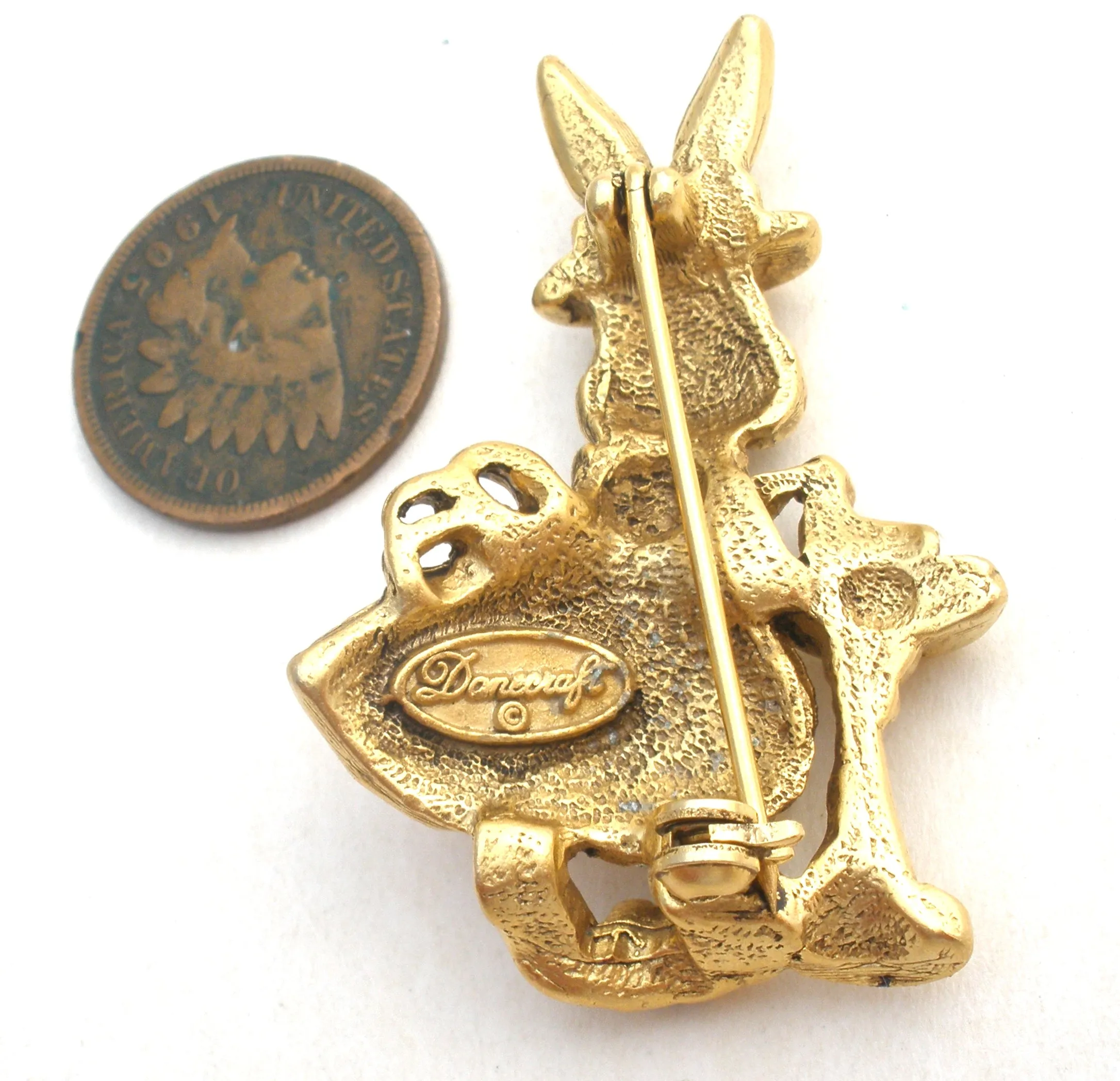 Danecraft Gardening Rabbit Brooch Pin Vintage