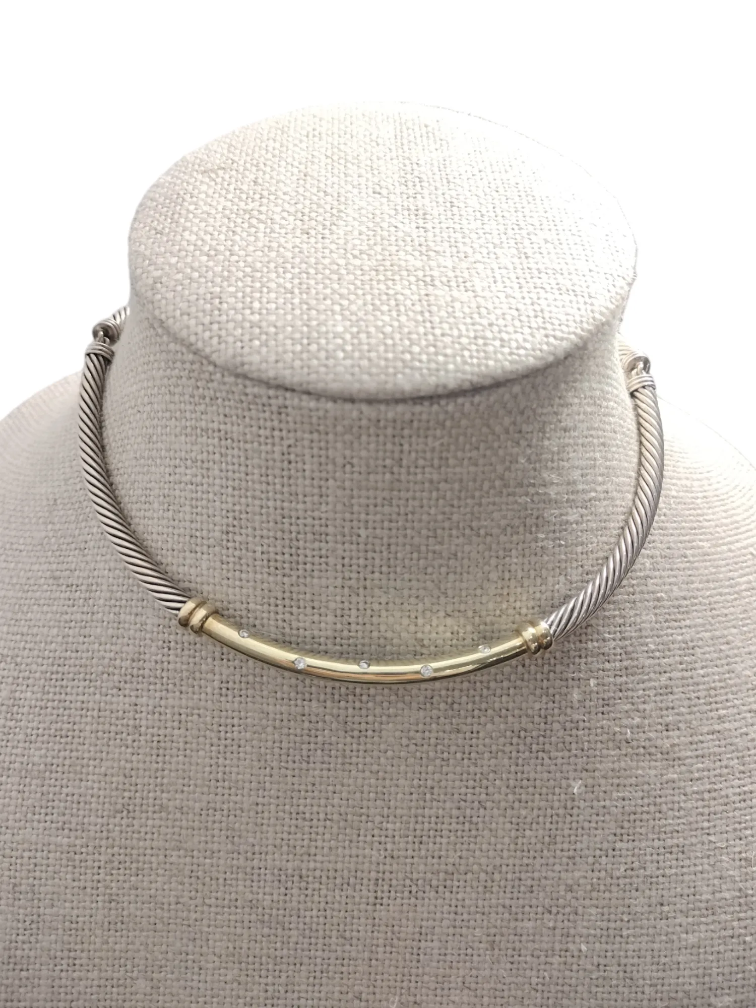 David Yurman Metro bar necklace in 14K yellow gold & sterling silver with diamonds