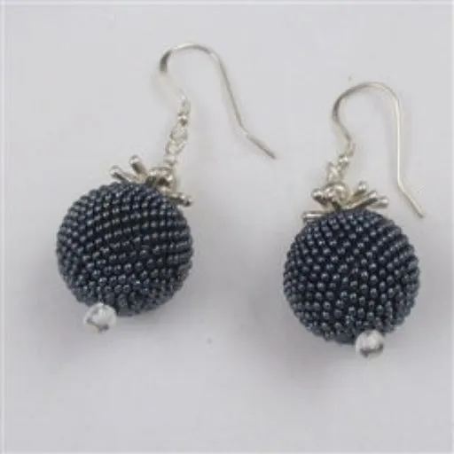 Designer Steel Blue Seed Bead Earrings