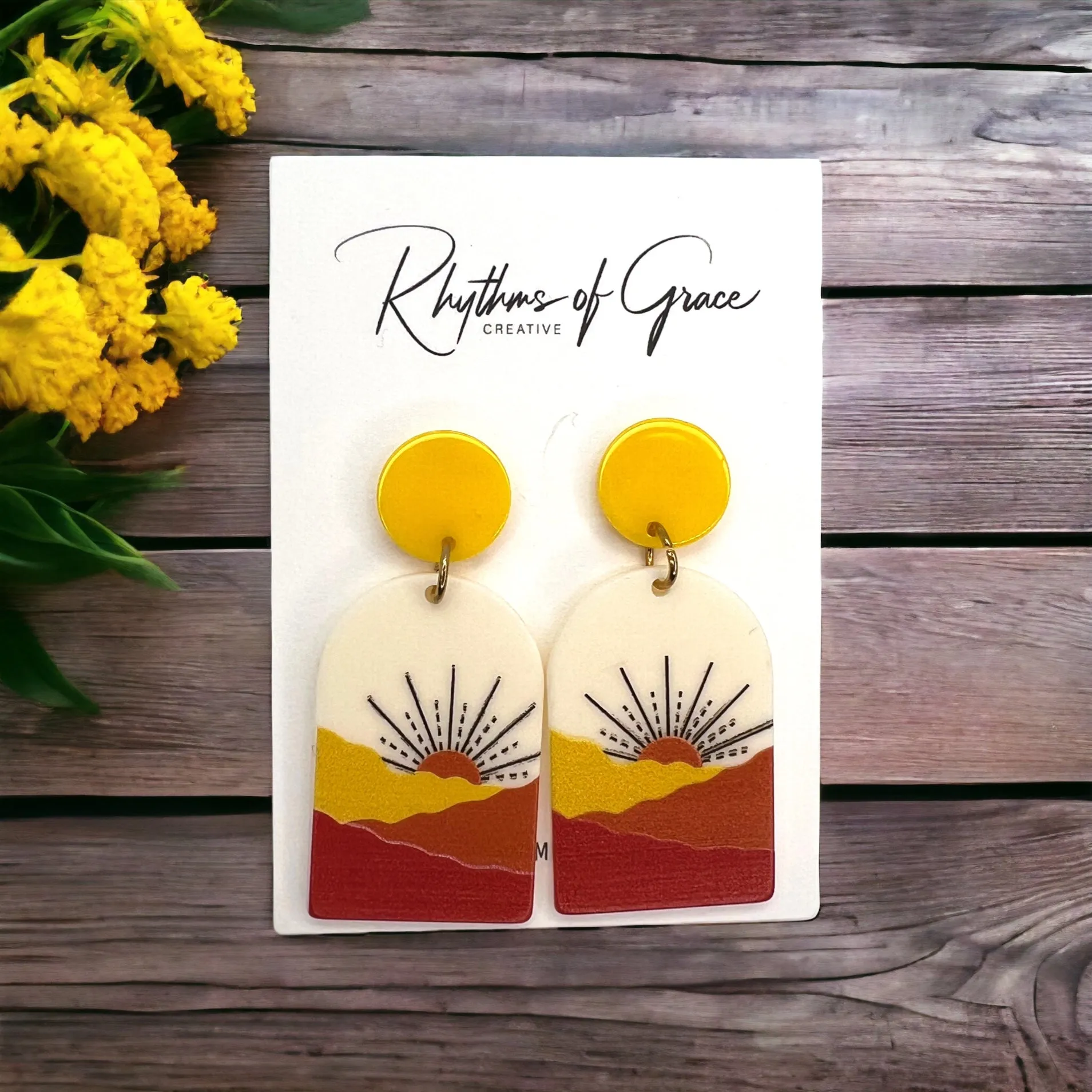 Dessert Sun Earrings - Handmade Earrings, Funky Earrings, Handmade Jewelry, Unique Jewelry, Yellow Earrings, Mountain, Arizona Dessert