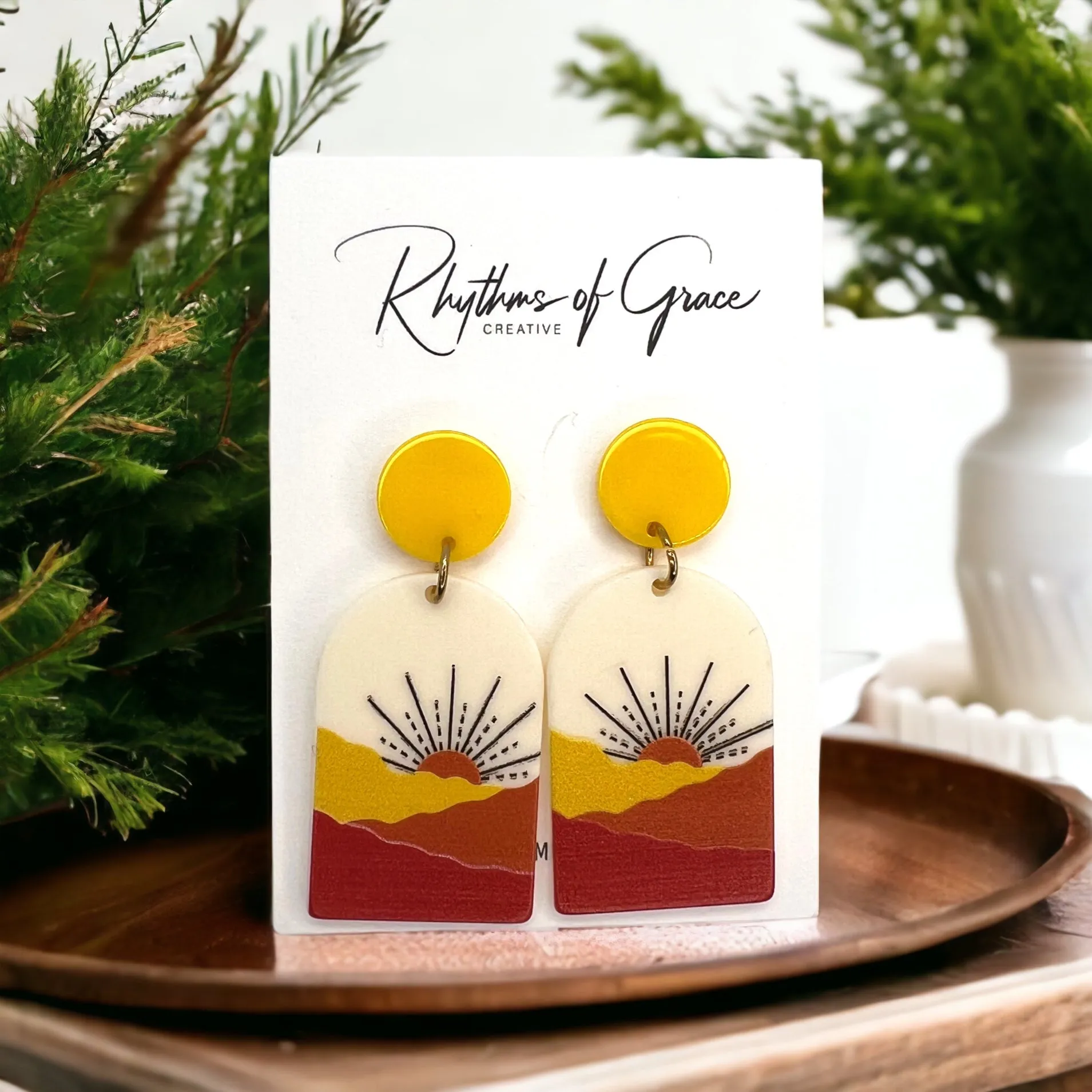 Dessert Sun Earrings - Handmade Earrings, Funky Earrings, Handmade Jewelry, Unique Jewelry, Yellow Earrings, Mountain, Arizona Dessert