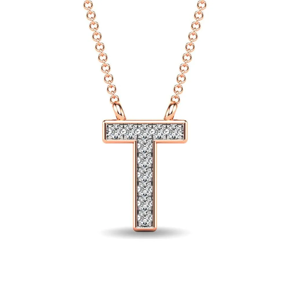 Diamond 1/20 Ct.Tw. Letter T Pendant in 10K Rose Gold