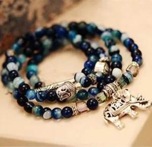 Dominated natural crystal bracelet female vintage fashion multi-layer blue tourmaline buddha head bracelet