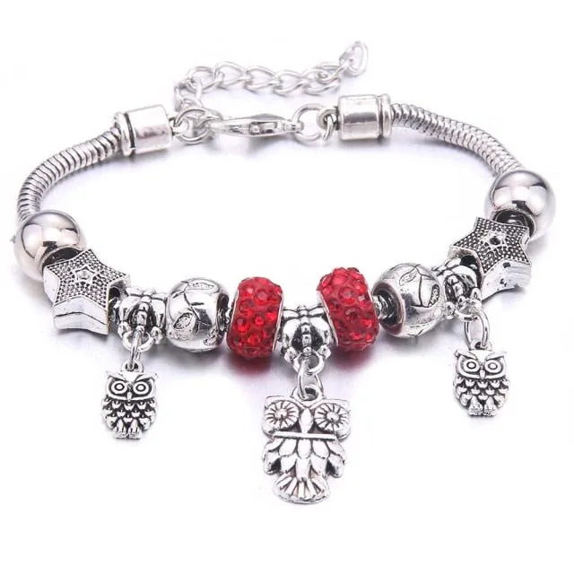 Dropshipping dragonfly owl Shape Crystal Charm Bracelets Beads Bracelet Women DIY Beads Brand Bracelets & Bangles Jewelry Gift