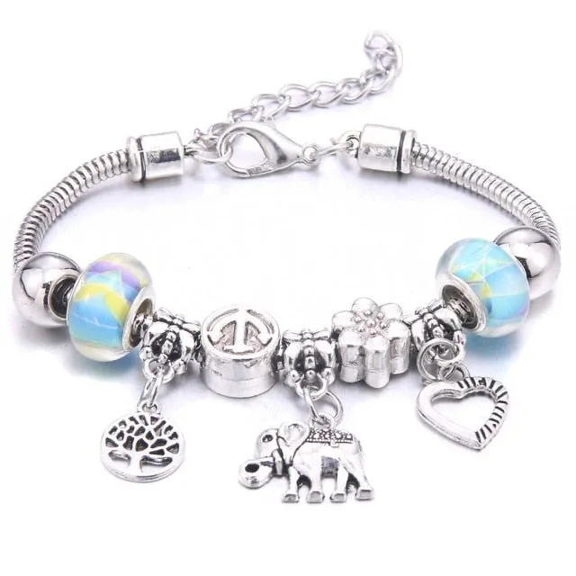 Dropshipping dragonfly owl Shape Crystal Charm Bracelets Beads Bracelet Women DIY Beads Brand Bracelets & Bangles Jewelry Gift