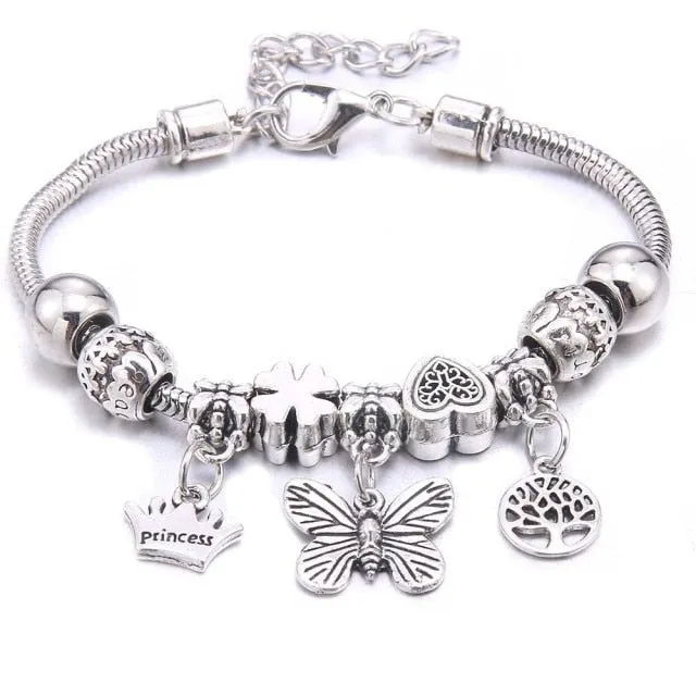 Dropshipping dragonfly owl Shape Crystal Charm Bracelets Beads Bracelet Women DIY Beads Brand Bracelets & Bangles Jewelry Gift