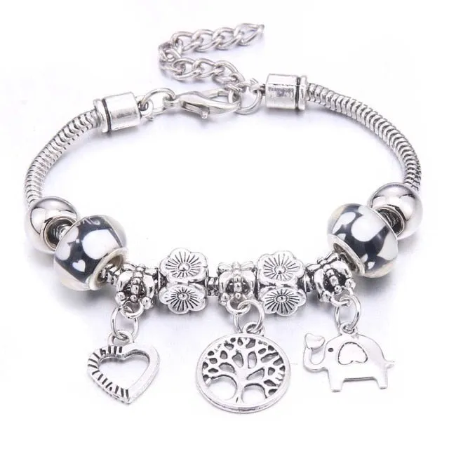 Dropshipping dragonfly owl Shape Crystal Charm Bracelets Beads Bracelet Women DIY Beads Brand Bracelets & Bangles Jewelry Gift