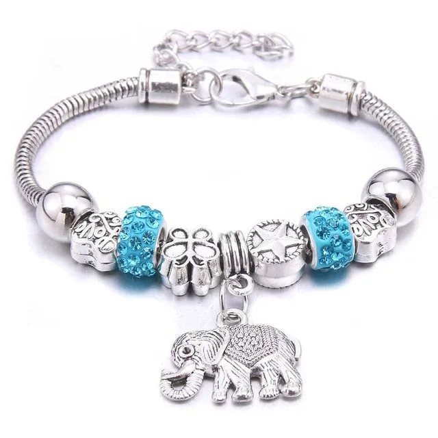 Dropshipping dragonfly owl Shape Crystal Charm Bracelets Beads Bracelet Women DIY Beads Brand Bracelets & Bangles Jewelry Gift