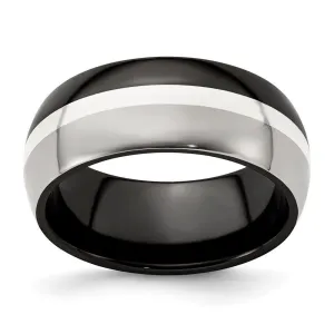 Edward Mirell Black Ti/Sterling Silver/Titanium Domed Brushed/Polished 9mm Band