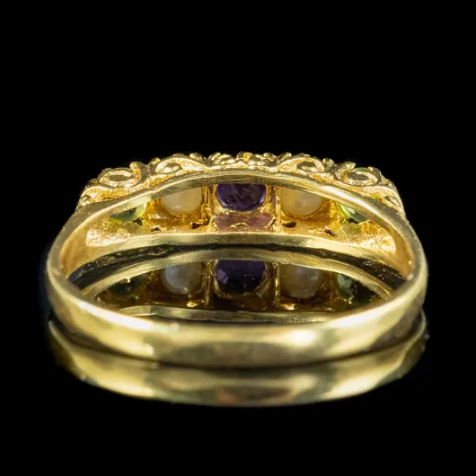 Edwardian Suffragette Style Carved Half Hoop Ring Amethyst Peridot Pearl