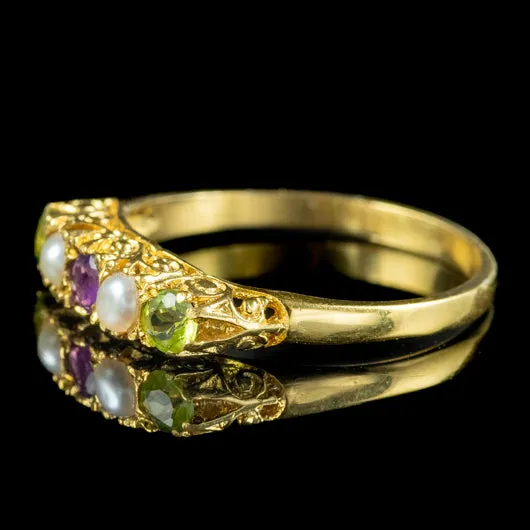 Edwardian Suffragette Style Carved Half Hoop Ring Amethyst Peridot Pearl