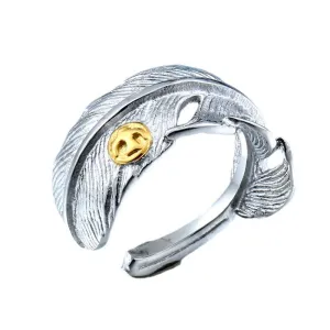 Elegant Open Couple Rings in Titanium Steel - Modern Gold Feather Designs for Him and Her