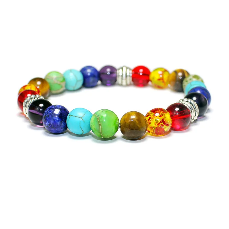 Energy Stone Beads Hand Hamsa Bracelet Hand Of Fatima Bracelet Rainbow Chakra Bracelet Jewelry For Men and Women