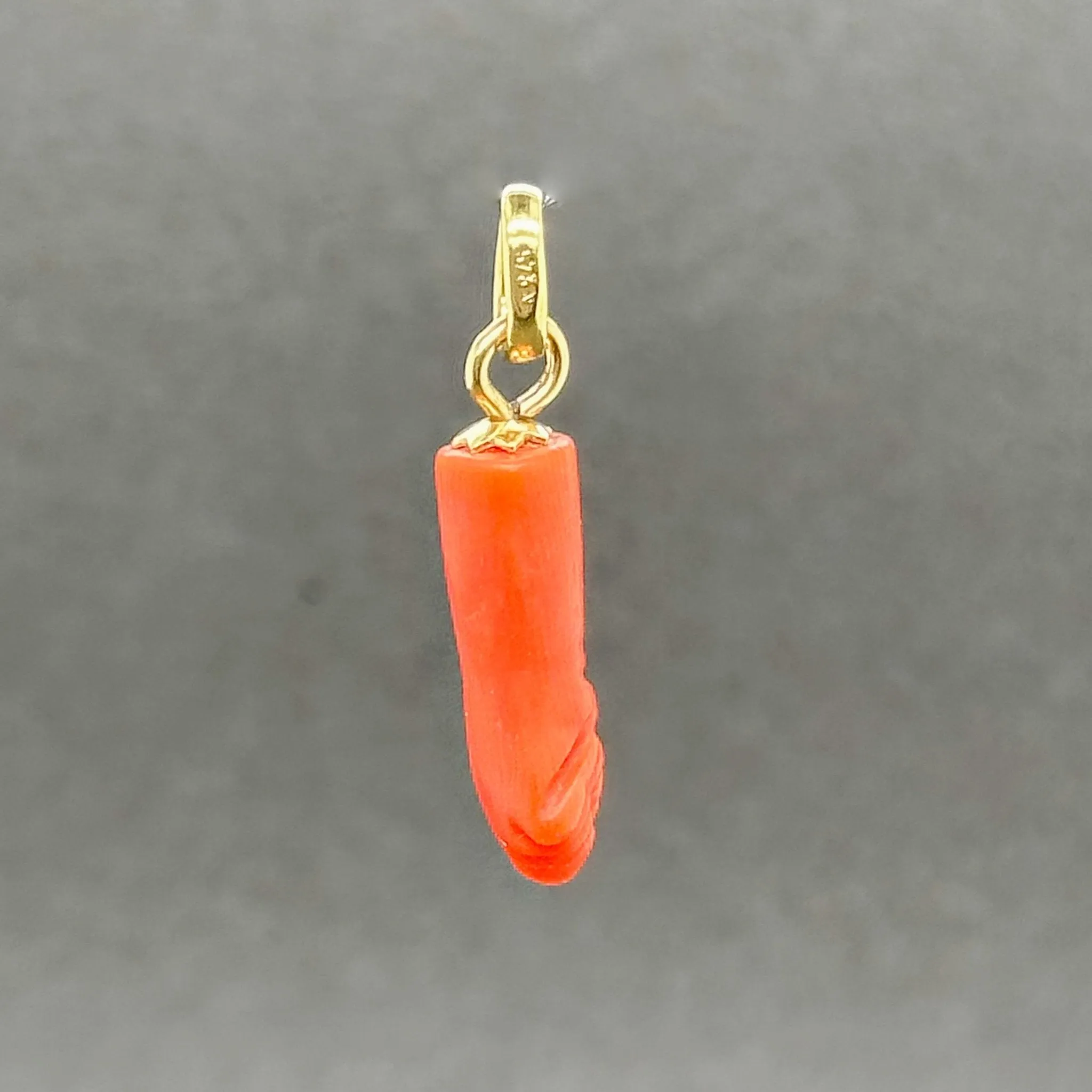 Estate 18K Y Gold Coral Mano Fico Pendant