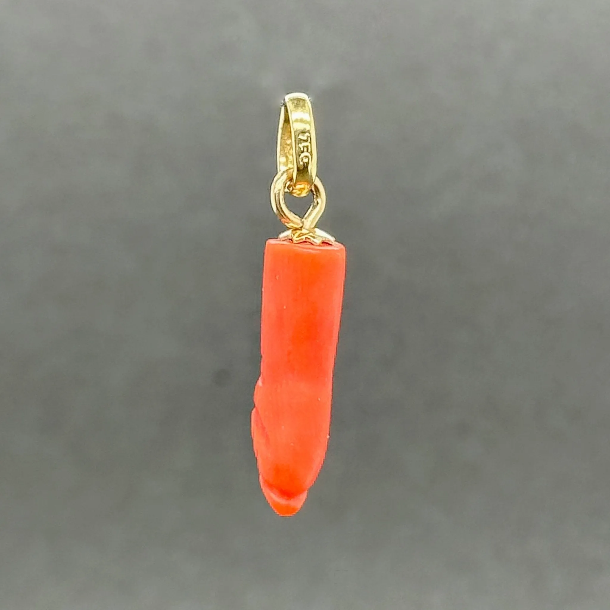 Estate 18K Y Gold Coral Mano Fico Pendant