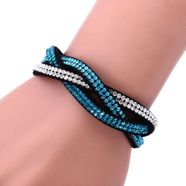 Fashion Charm Rhinestone Leather Wrap Crystal Multilayer Bracelets Bangles for Women Party Jewelry Bracelets KQS