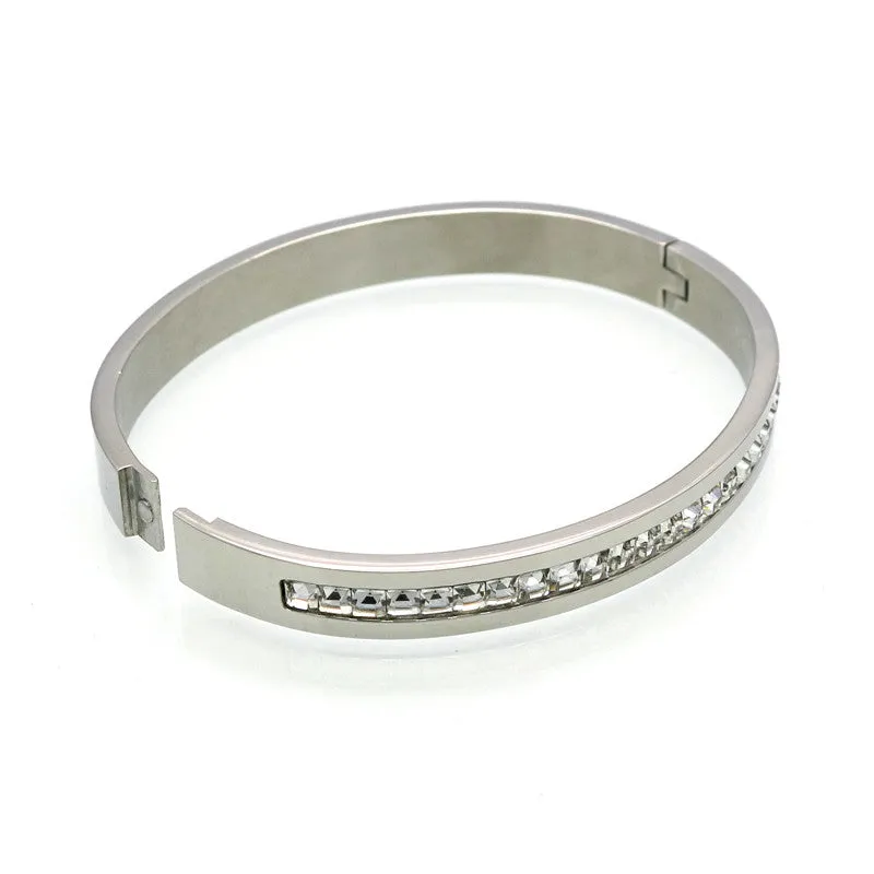 Fashion Costume Couples Jewelry Stainless Steel Lover Bracelets & Bangles Gift For Women Square Silver Color Crystal