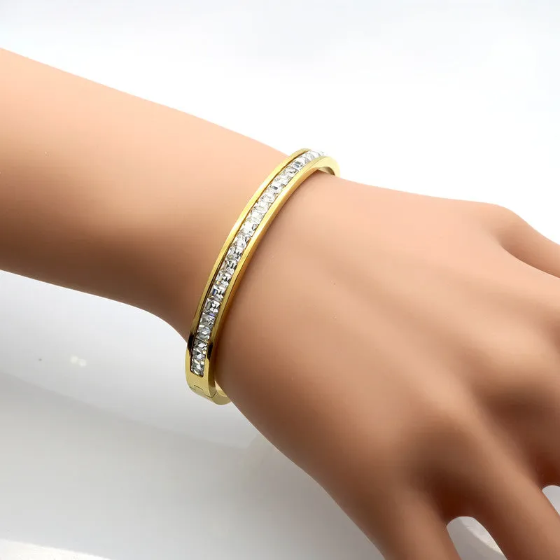 Fashion Costume Couples Jewelry Stainless Steel Lover Bracelets & Bangles Gift For Women Square Silver Color Crystal